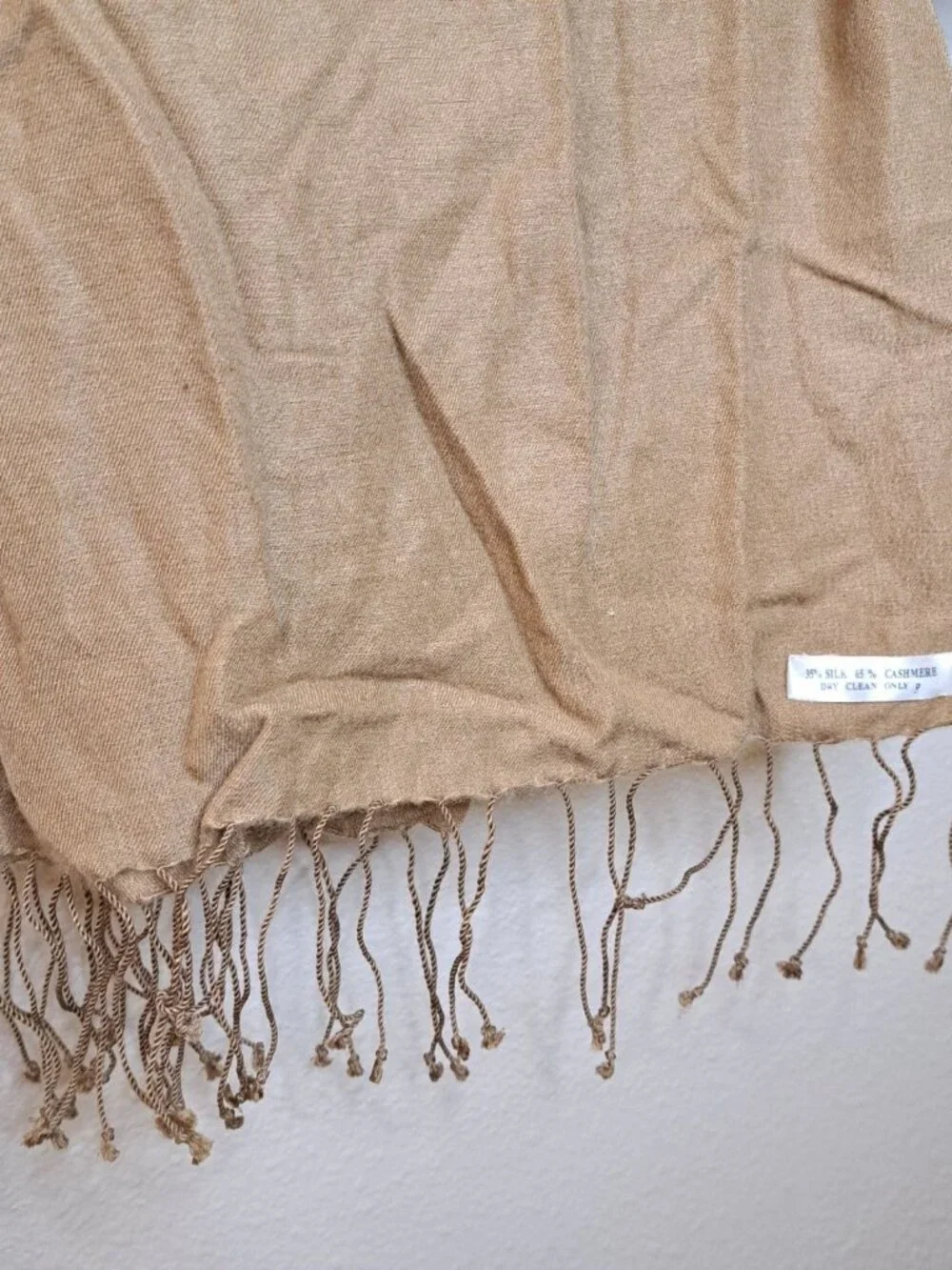 Tan Casual Cashmere And Silk Scarf With Fringe 72 X 27 Inch